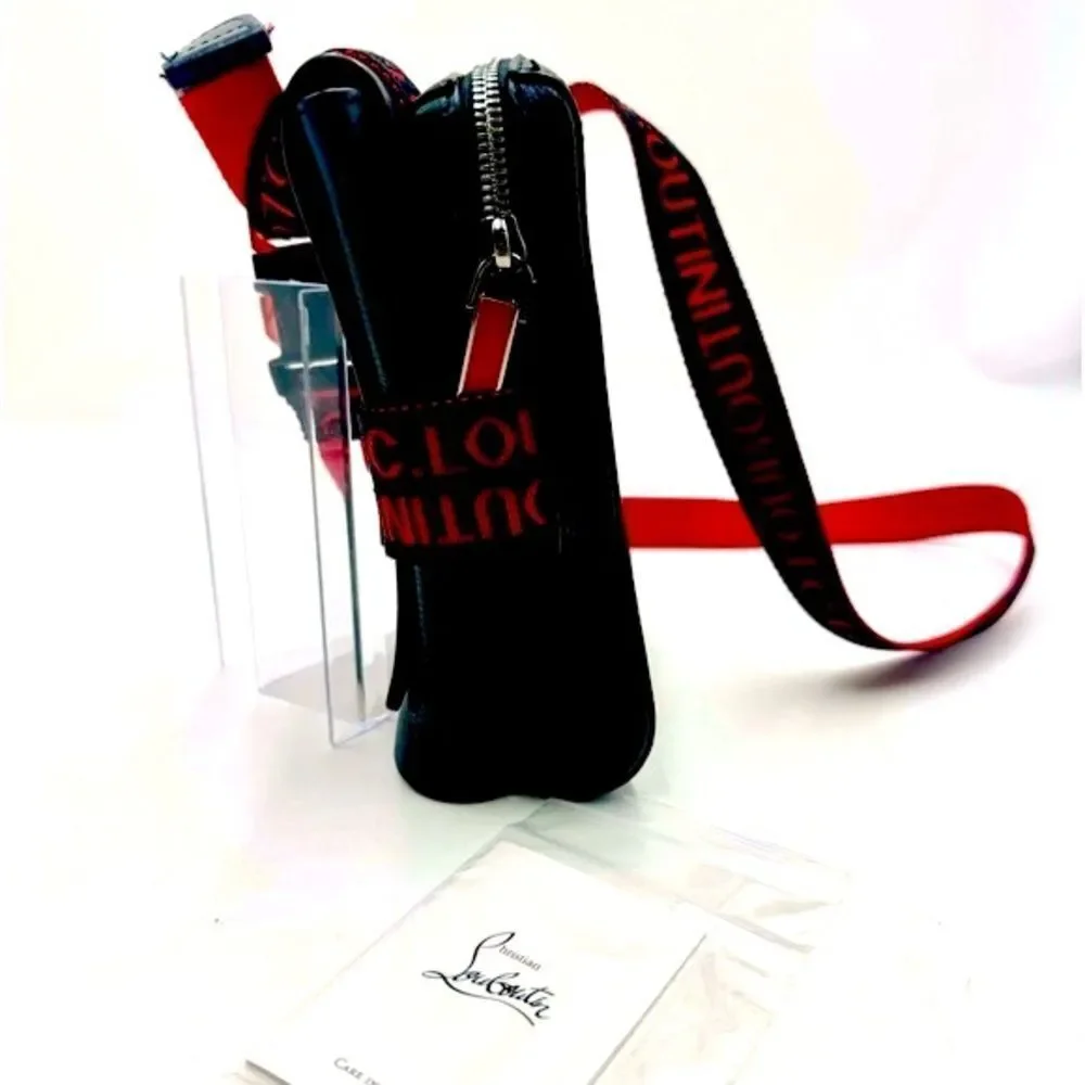 Auth Christian Louboutin Black Leather Benech Reporter Bag Preloved Purse Mint